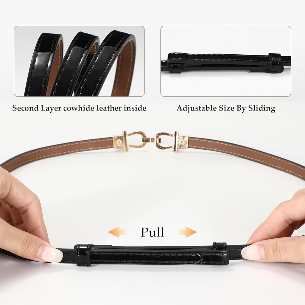 PALAY® 2pcs Women Classic Leather Belt With Square Gold Silver Buckle For Jeans Pants - Black & Brown PALAY® 2pcs Women Classic Leather Belt With Square Gold Silver Buckle For Jeans Pants - Black & Brown